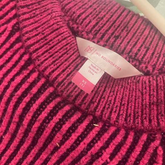 No Boundaries Neon Pink and Black Striped BarbieCore Sweater Size XS - Picture 3 of 5